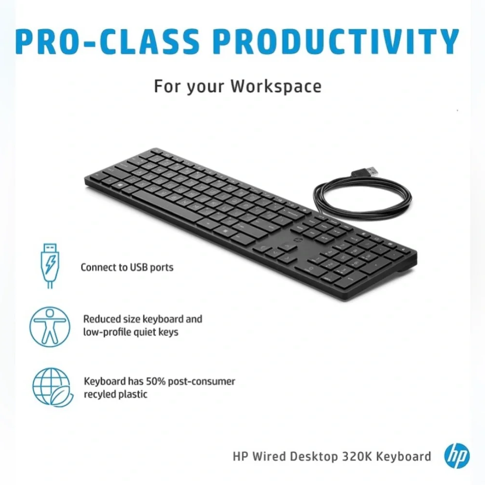 HP Desktop 320K Slim Wired QWERTY Keyboard - Black